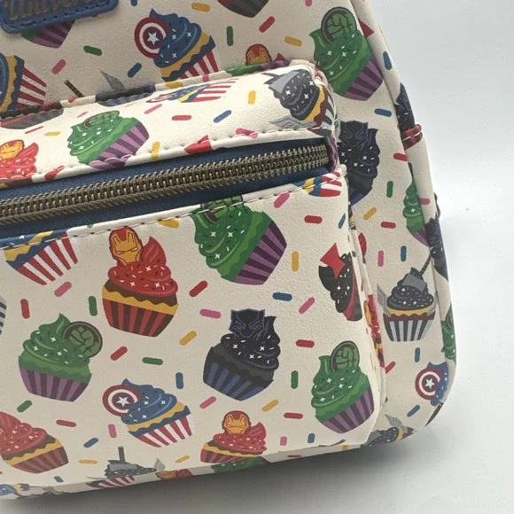 Disney Mini Backpack Bag Marvel Eats The Universe Avengers Cupcakes Food White - Picture 3 of 14